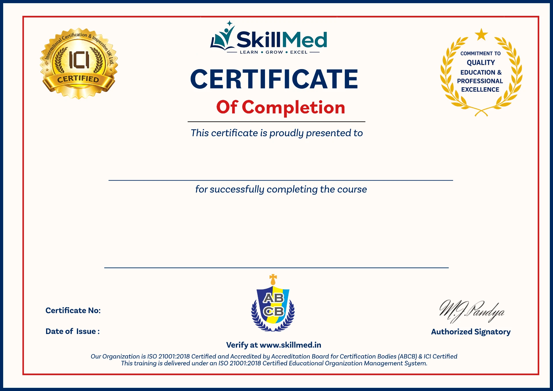 Example SkillMed certificate of completion